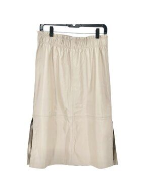 Ann Taylor Skirt Womens M Faux Leather Beige Mid-Length With Elastic Waist